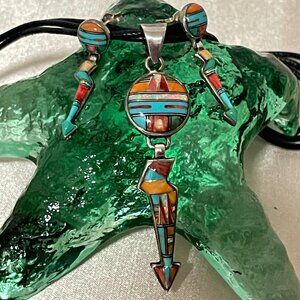 Southwestern Turquoise Opal Spiny Oyster Necklace Pierced Earrings Sterl…